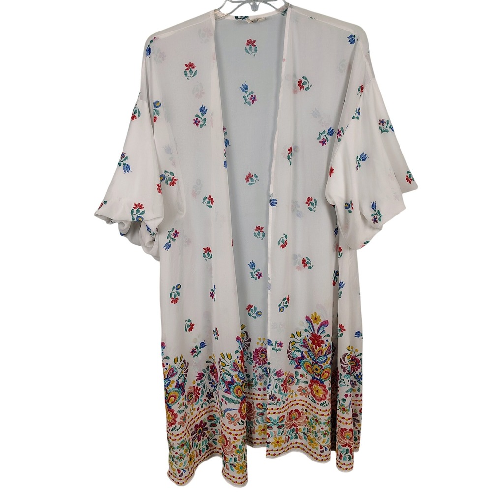 Cato Womens SZ 14/16W Kimono White Floral Embroidered Boho Festival Cottagecore
